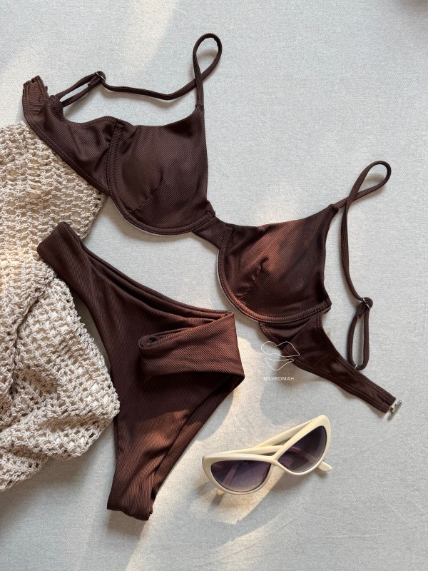 ست بیکینی دو تکه قهوه‌ای کد 561