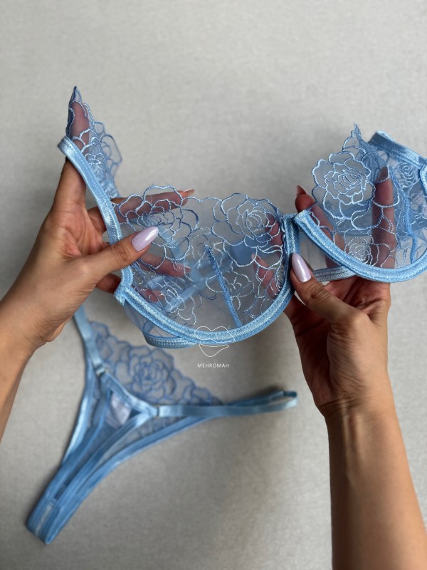 ست تور شیشه‌ای آبی آسمانی  کد 562