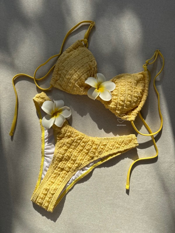 ست بیکینی زرد گلدار کد 639