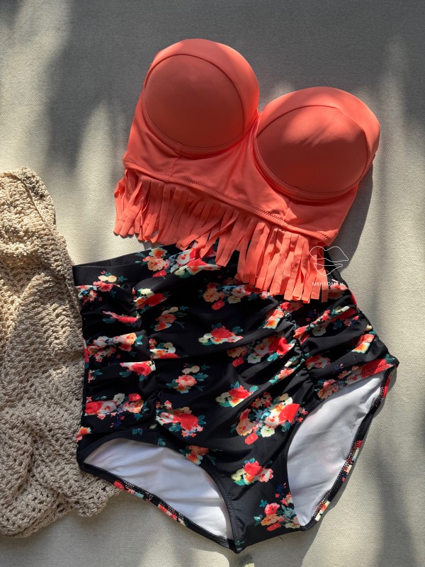 ست بیکینی کاپدار فاق بلند کد 663