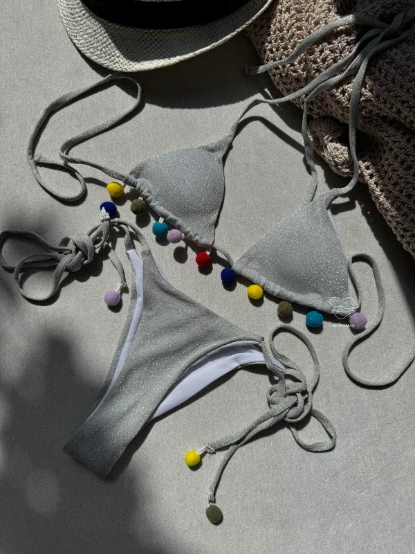 بیکینی نقره ای شاین منگوله دار کد 668