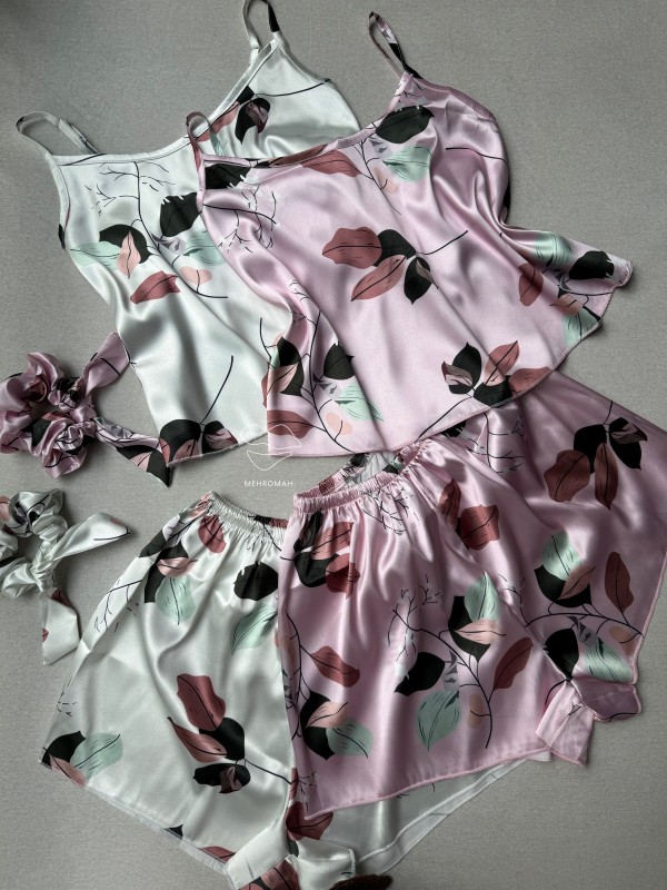 تاپ و شلوارک ساتن طرح برگ کد 686