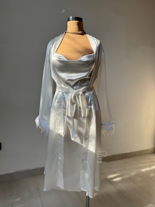 پیراهن و ربدو ساتن سر آستین پر کد 702