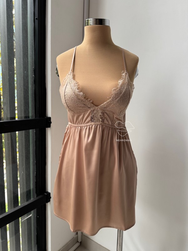 پیراهن خواب ساتن کوتاه نباتی کد 832