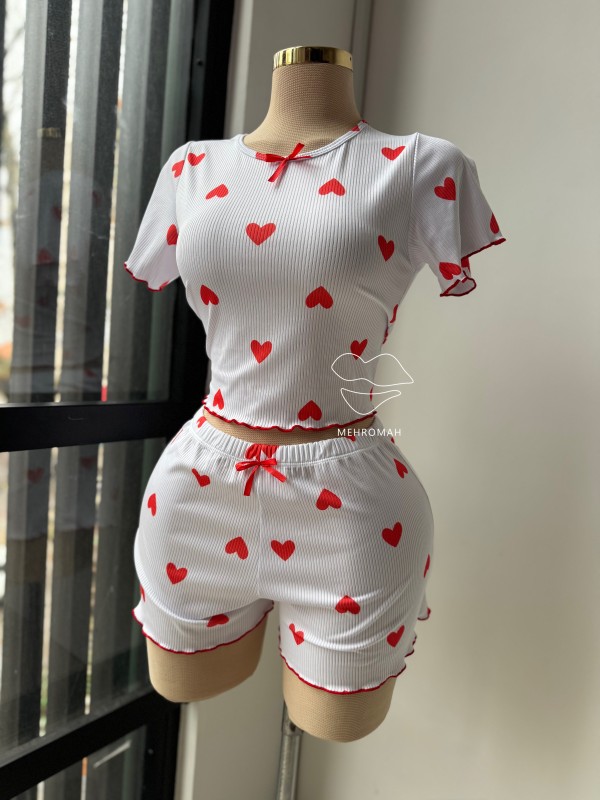 کراپ شرت و شلوارک قلبی کیوت کد 1226