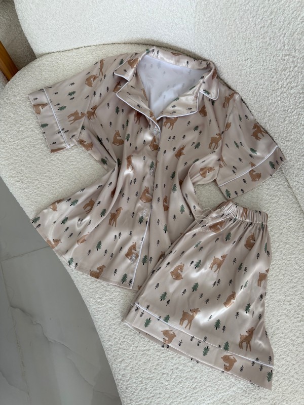 لباس خواب راحتی ساتن آهو  کد 1394