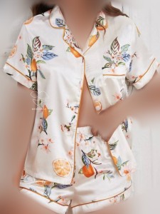 پیراهن و شلوارک ساتن گل لیمو کد 953