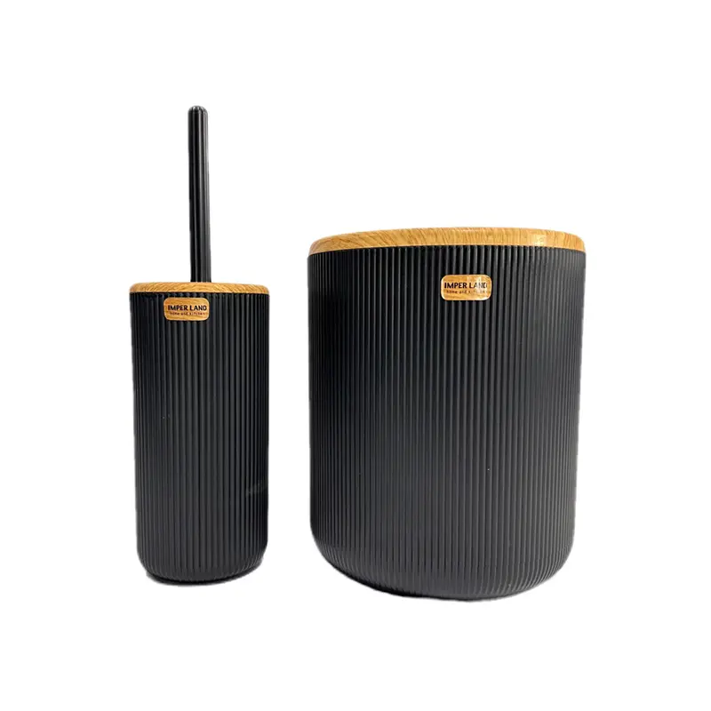 ست سطل زباله و فرچه امپرلند مدل کاریزما طرح چوب