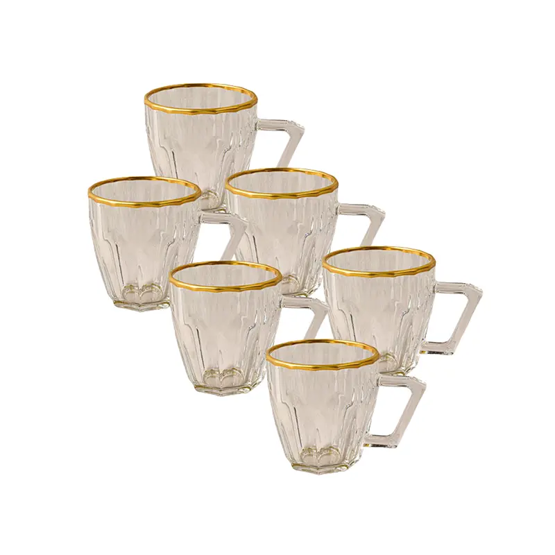 نیم لیوان دسته دار ترنج زنگان لب طلا مجموعه 6 عددی