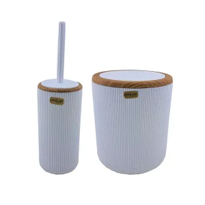 ست سطل زباله و فرچه امپرلند مدل کاریزما طرح چوب