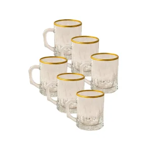 نیم لیوان دسته دار ارغوان زنگان لب طلا مجموعه 6 عددی