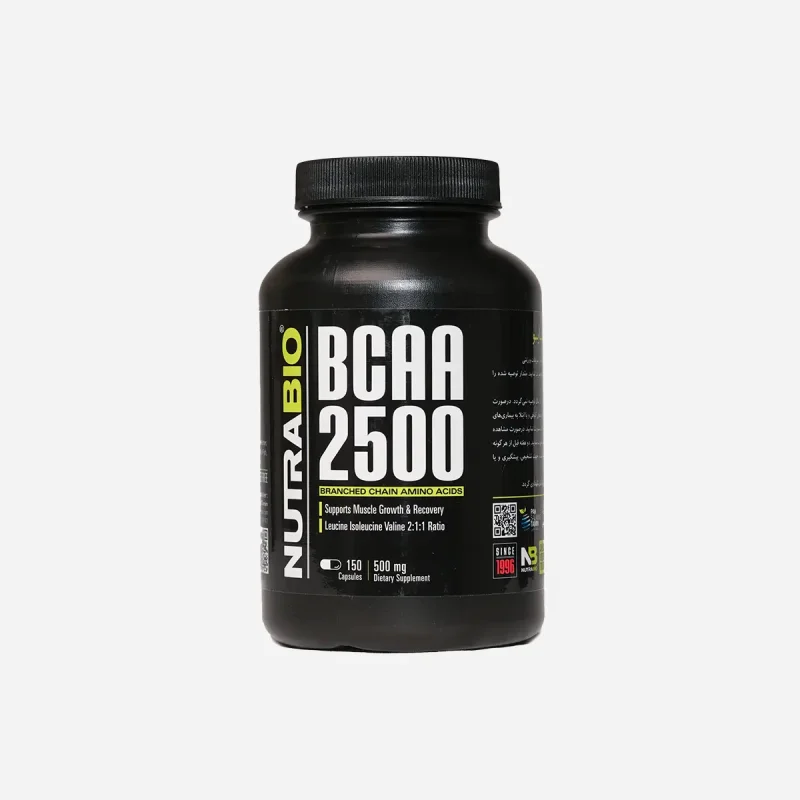بی سی ای ای ۲۵۰۰ نوترابایو ۱۵۰ کپسول (NutraBio BCAA 2500 Branched Chain Amino Acids)