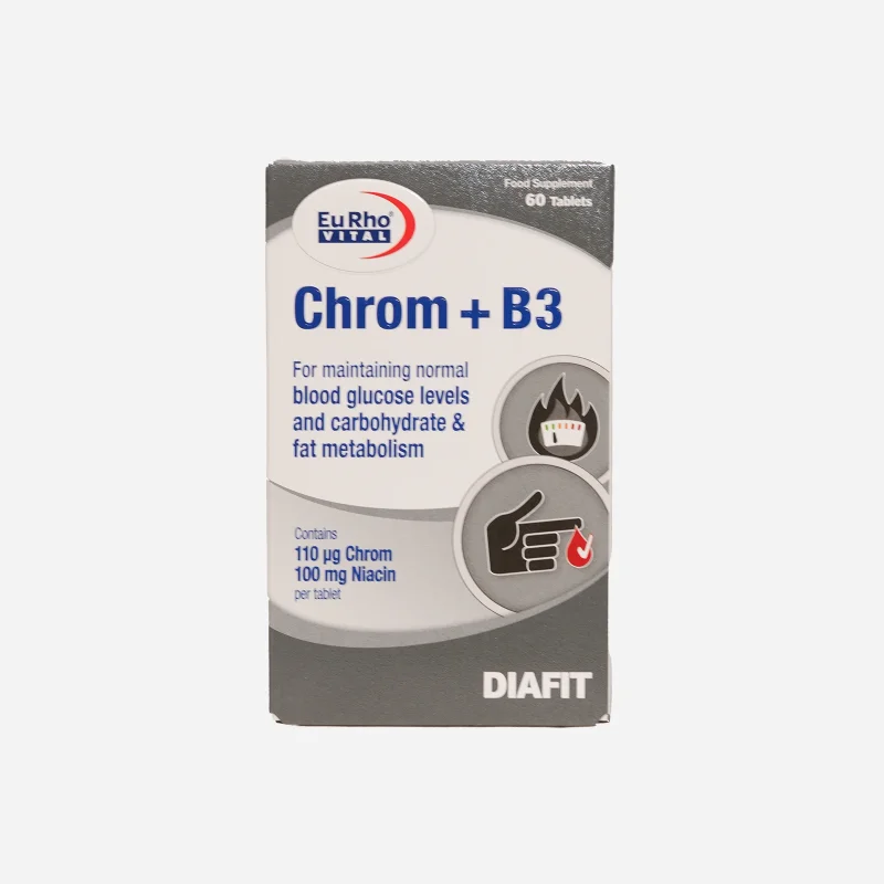 قرص کروم و ویتامین B3 یوروویتال ۶۰ عددی | EuRho Vital Chromium + Vitamin B3 60 Tablets