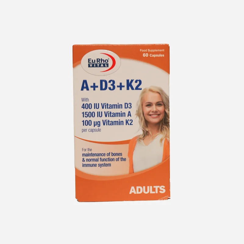 ویتامین A + D3 + K2 یوروویتال ۶۰ عددی (EuRho Vital Vitamin A + D3 + K2 60 Softgels)