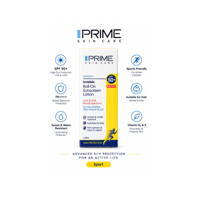 لوسیون ضدآفتاب پرایم مدل Spoert Invisible Roll-On، حجم 50 میلی‌لیتر PRIME