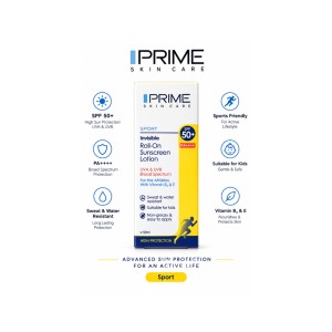 لوسیون ضدآفتاب پرایم مدل Spoert Invisible Roll-On، حجم 50 میلی‌لیتر PRIME