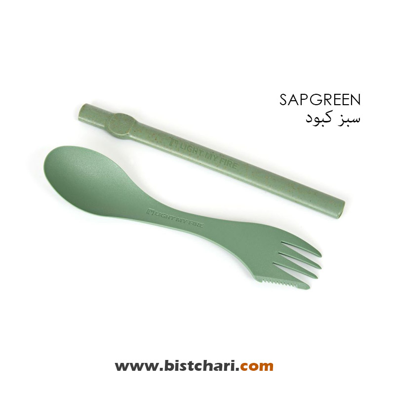 قاشق چنگال دو طرفه با لبه چاقویی و نی مدل Spork'n straw برند لایت مای فایر Light my fire