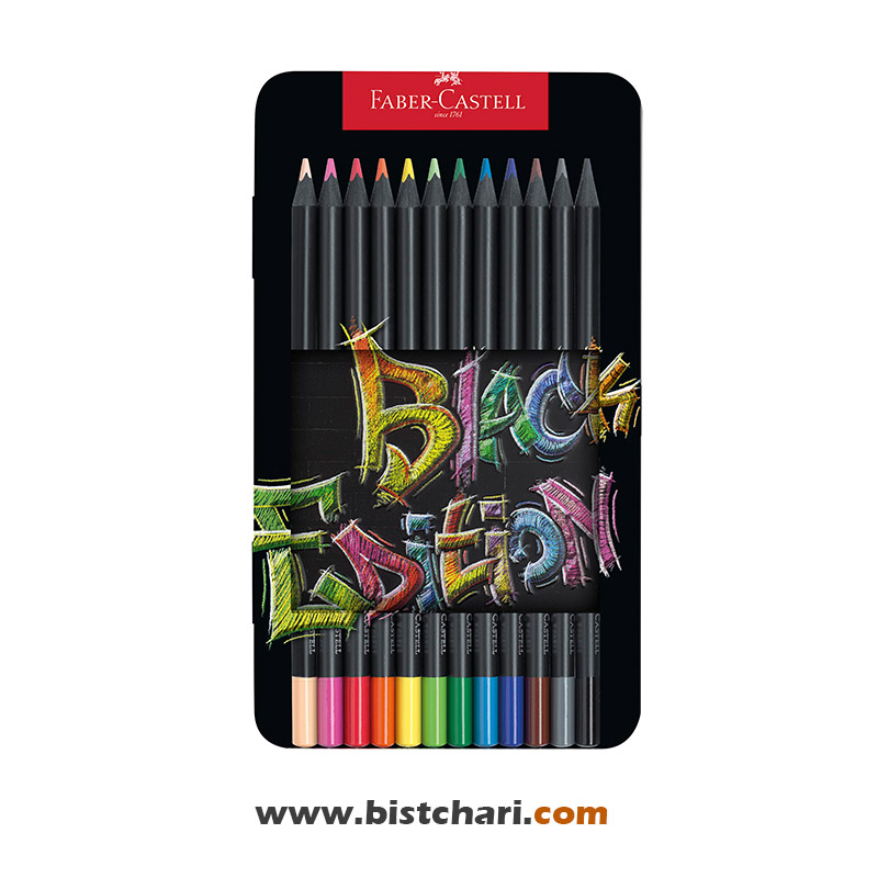 مداد رنگی 12 رنگ سری Black Edition جعبه فلزی برند فابرکاستل Faber Castell