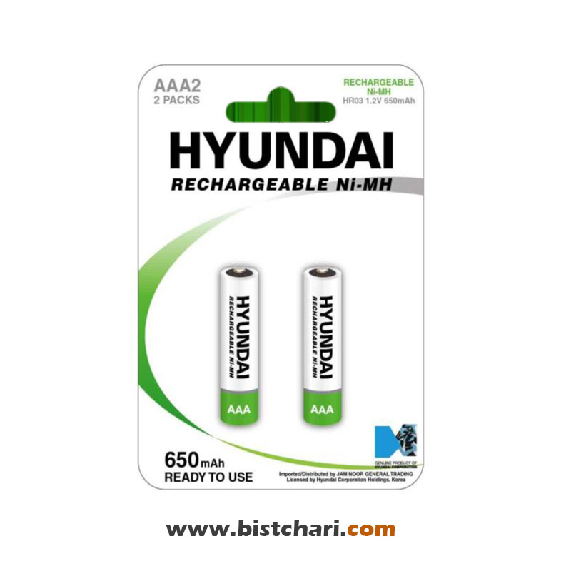 باتری نیم قلمی شارژی مدل (HR03 1.2V 650mAh) Rechargeable Ni-MH برند هیوندای Hyundai