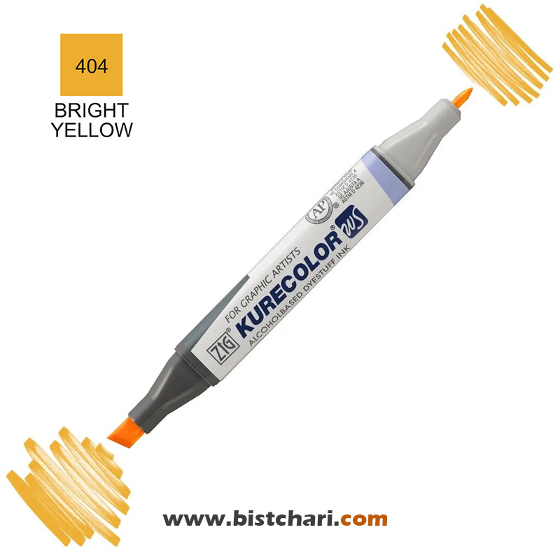 ماژیک راندو دو سر مدل Zig کد Bright Yellow) 404) برند کیورکالر KureColor