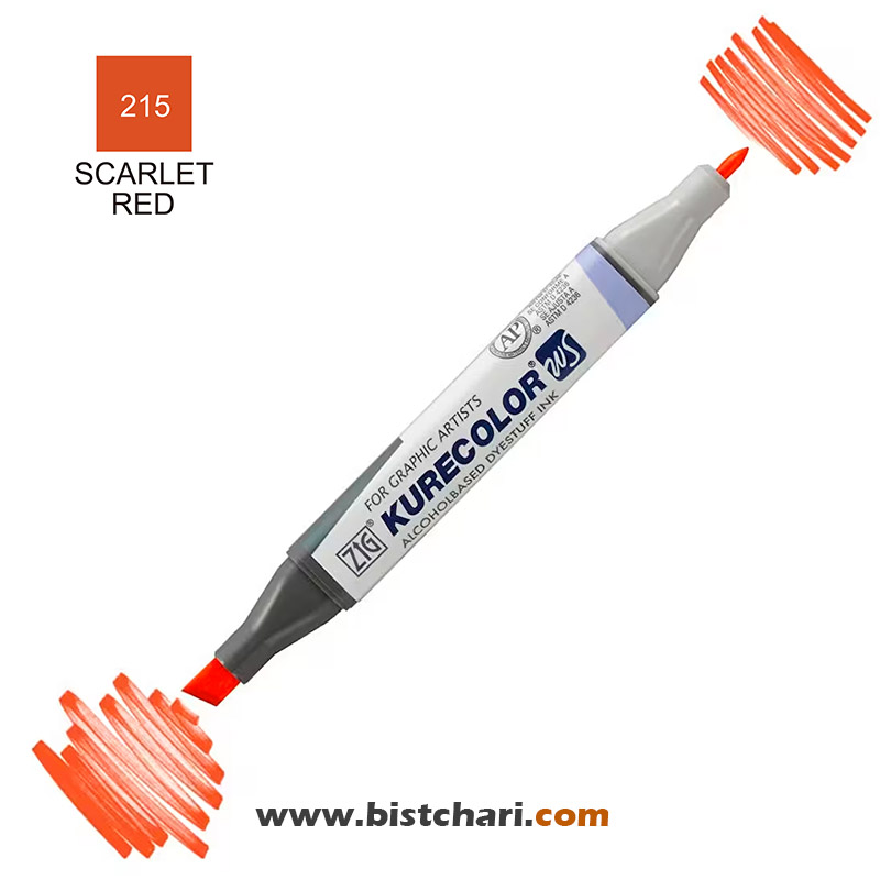 ماژیک راندو دو سر مدل Zig کد Scarlet Red) 215) برند کیورکالر KureColor