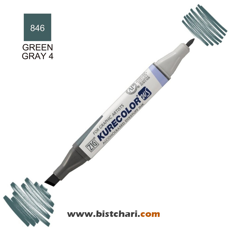 ماژیک راندو دو سر مدل Zig کد Green Gray 4) 846) برند کیورکالر KureColor