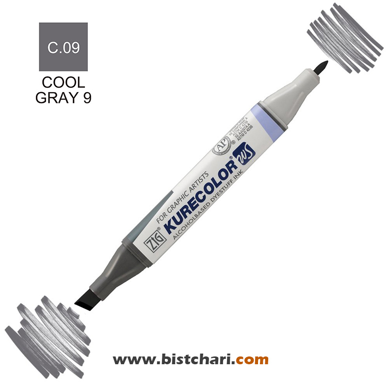 ماژیک راندو دو سر مدل Zig کد Cool Gray 9) C.09) برند کیورکالر KureColor