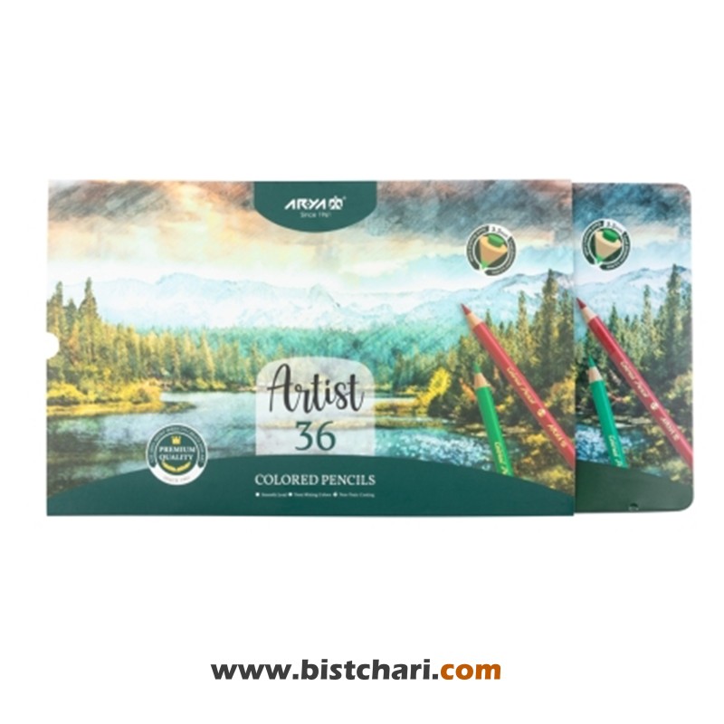 مداد رنگی 36 رنگ جعبه فلزی مدل Artist کد 3903 برند آریا Arya