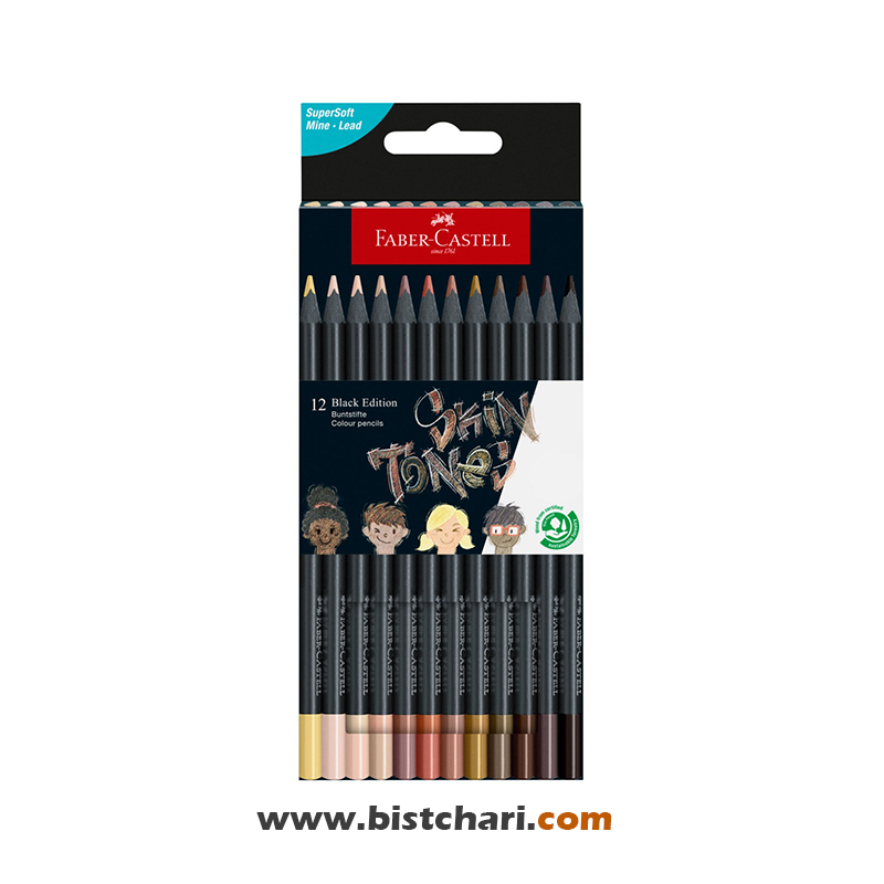 مداد رنگی 12 رنگ Black Edition مدل رنگ پوست Skin Tones کد 116414 برند فابر کاستل Faber Castell