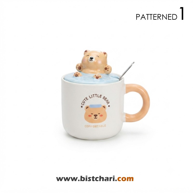 ماگ(لیوان) سرامیکی درب دار طرح خرس Bear