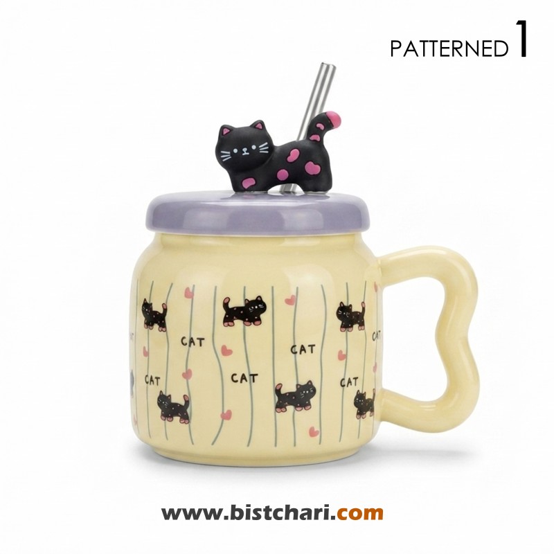 ماگ(لیوان) سرامیکی نی دار طرح گربه Cat