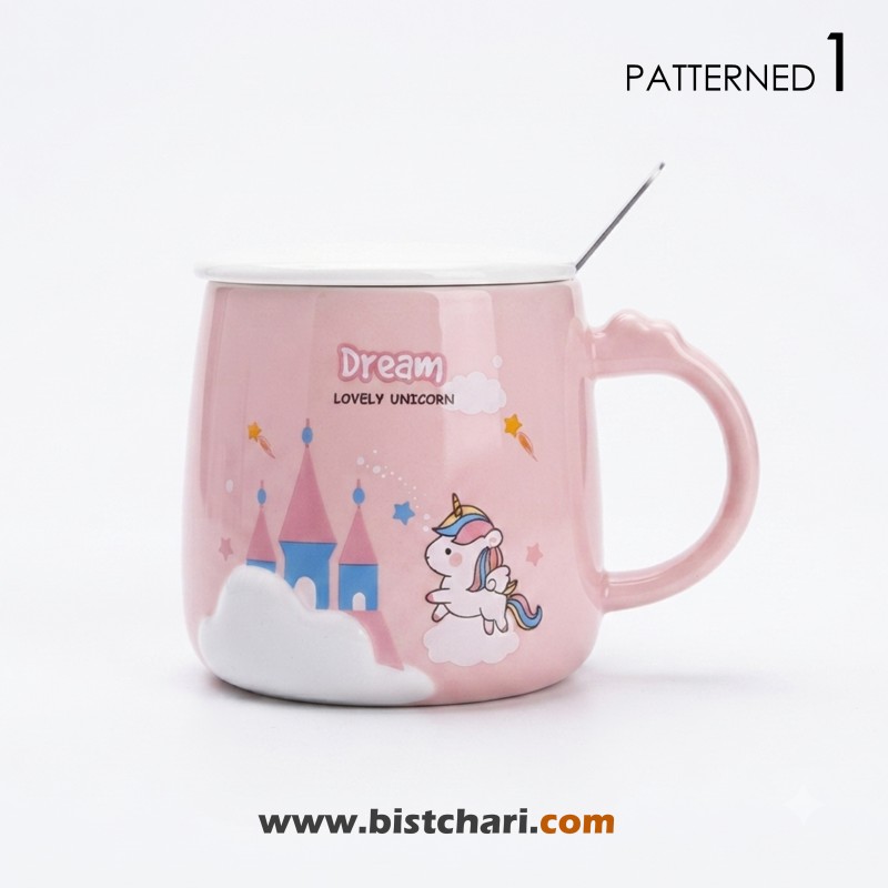 ماگ(لیوان) سرامیکی درب دار طرح Unicorn