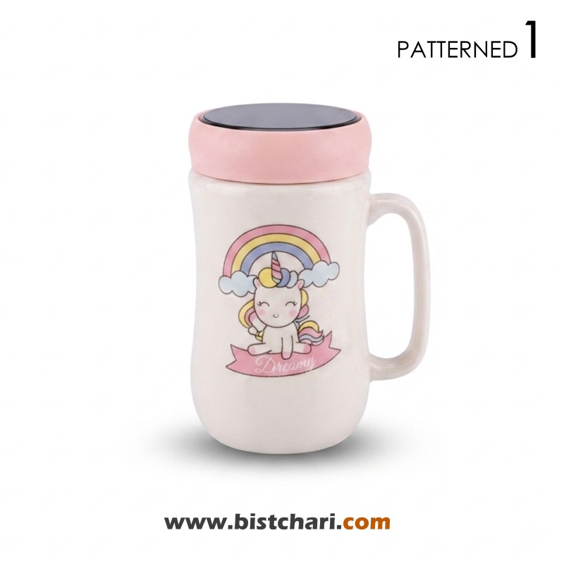 ماگ(لیوان) سرامیکی درب دار طرح Unicorn