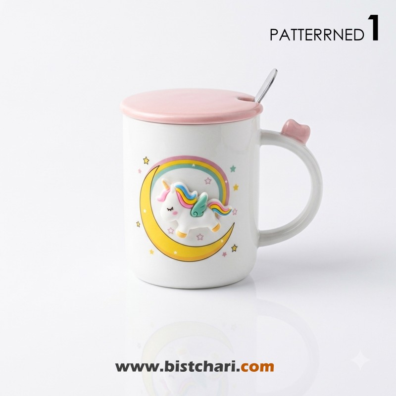 ماگ(لیوان) سرامیکی درب دار طرح Unicorn