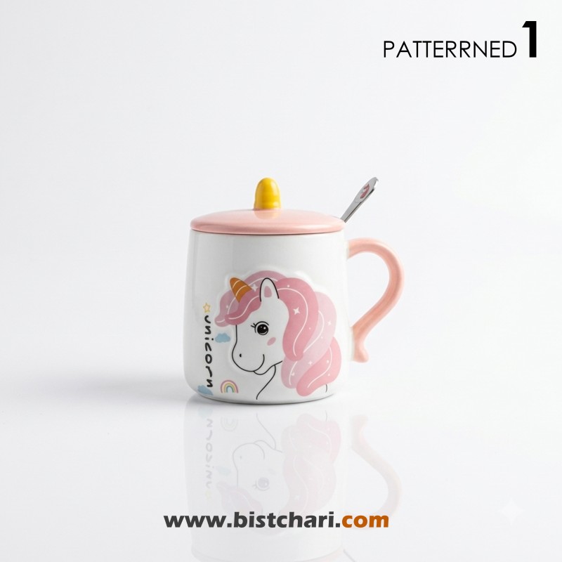 ماگ(لیوان) سرامیکی درب دار طرح Unicorn