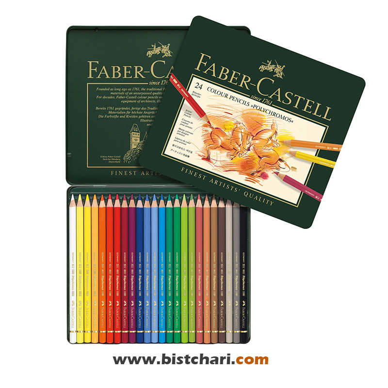 ست مداد رنگی 24 رنگ جعبه فلزی پلی کروموس Polychromos برند فابرکاستل Faber Castell