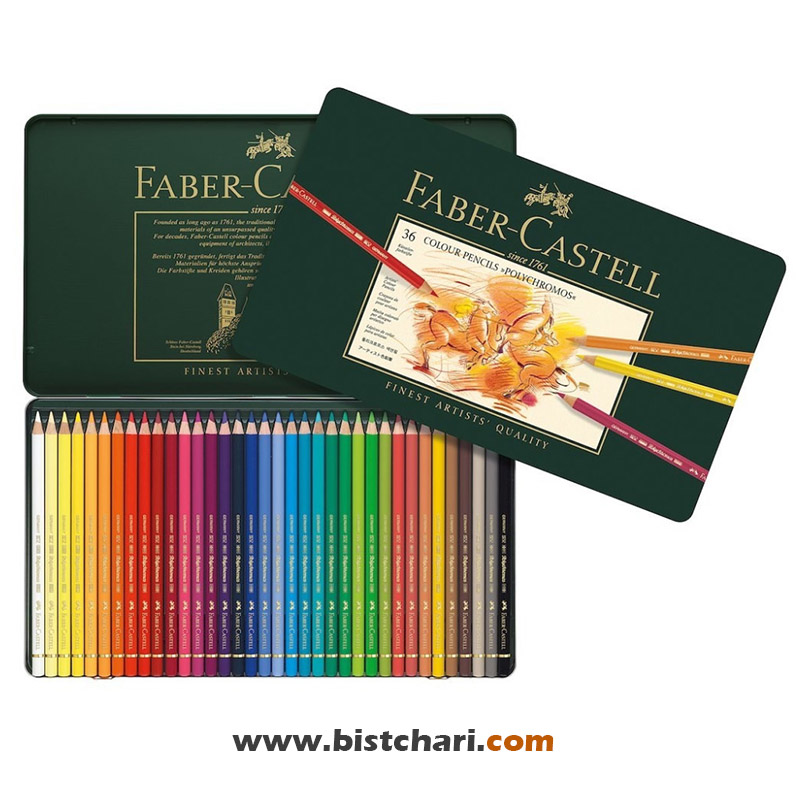 ست مداد رنگی 36 رنگ جعبه فلزی پلی کروموس Polychromos برند فابرکاستل Faber Castell