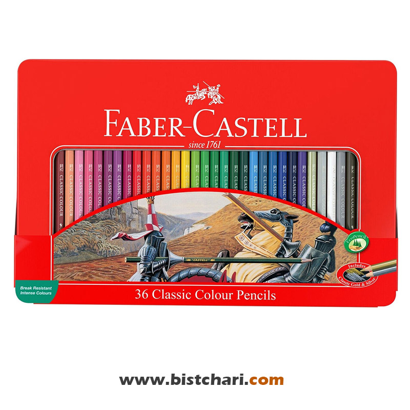 مداد رنگی 36 رنگ کلاسیک جعبه فلزی برند فابرکاستل Faber Castell
