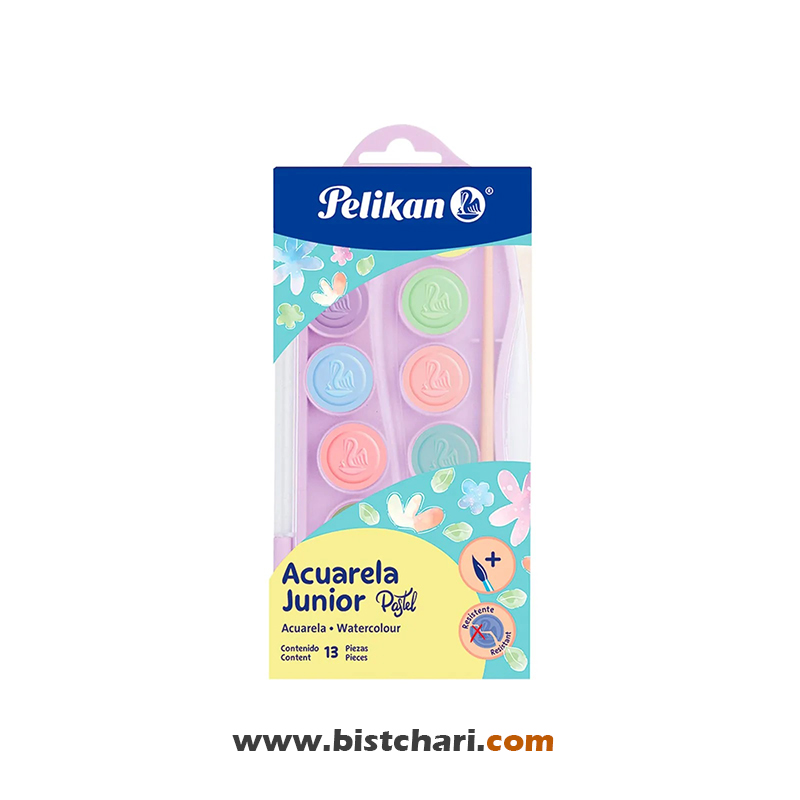 آبرنگ 12 رنگ پاستلی همراه با قلمو برند پلیکان Pelikan