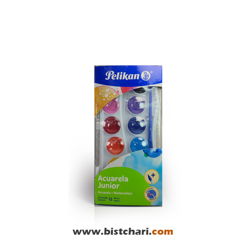 آبرنگ 12 رنگ  همراه با قلمو مدل Acuarela junior برند پلیکان Pelikan