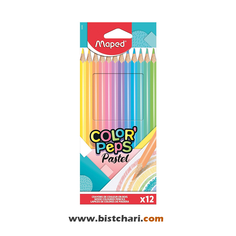 مداد رنگی 12 رنگ پاستلی مدل Color' peps pastel برند مپد Maped