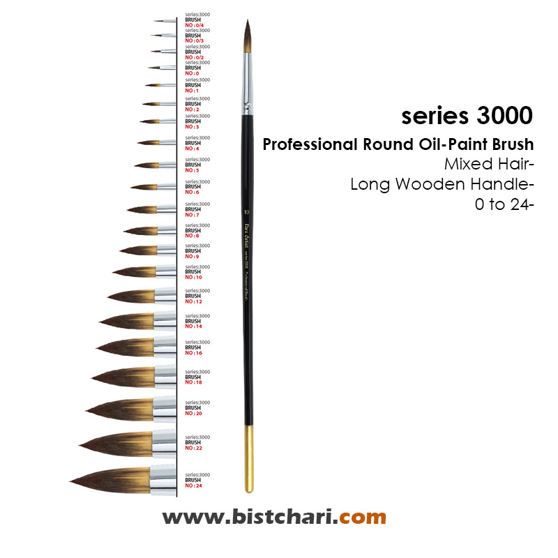 قلمو گرد رنگ روغن با موی ترکیبی سری 3000 برند پارس آرتیست Pars Artist