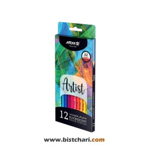 مداد رنگی 12 رنگ فلورسنت Fluorescent کالکشن Artist کد 3611 برند آریا Arya