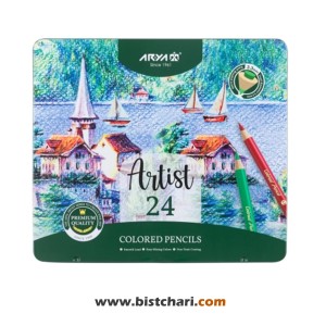 مداد رنگی 24 رنگ جعبه فلزی مدل Artist کد 3902 برند آریا Arya