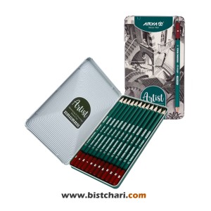 ست مداد طراحی جعبه فلزی کد 3075 مدل آرتیست Artist برند آریا Arya