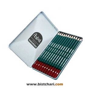 ست مداد طراحی جعبه فلزی کد 3075 مدل آرتیست Artist برند آریا Arya