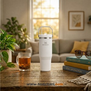 قمقمه دوجداره نی دار 880ml مدل Flip Straw Tumbler برند استنلی Stanley