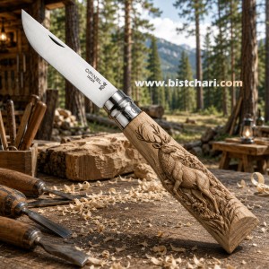 چاقو چوب زیتون خام جهت حکاکی مدل Ebauche Olive Wood NO.08 برند اپینل Opinel