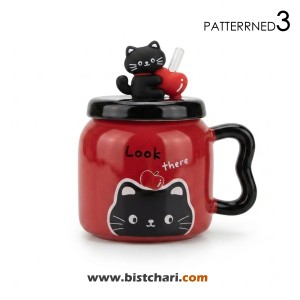 ماگ(لیوان) سرامیکی نی دار طرح گربه Cat