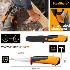 کارد دارای چاقوتیزکن مدل Craftman's knife with sharpener کد 1023620 برند فیسکارس Fiskars